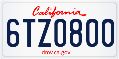 CA license plate 6TZO800