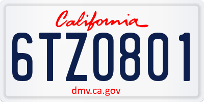 CA license plate 6TZO801