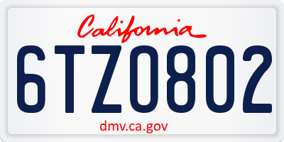 CA license plate 6TZO802