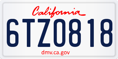 CA license plate 6TZO818