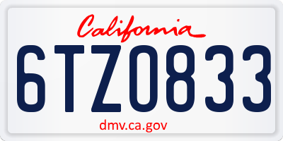 CA license plate 6TZO833