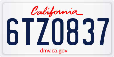 CA license plate 6TZO837