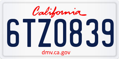 CA license plate 6TZO839