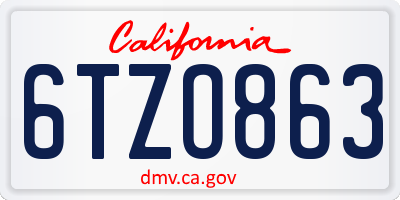 CA license plate 6TZO863
