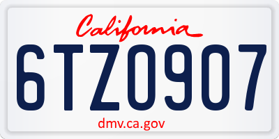 CA license plate 6TZO907