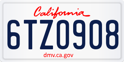CA license plate 6TZO908