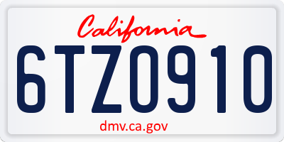 CA license plate 6TZO910