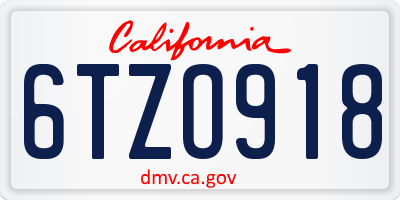 CA license plate 6TZO918