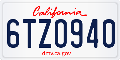 CA license plate 6TZO940