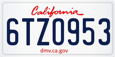 CA license plate 6TZO953