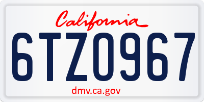CA license plate 6TZO967