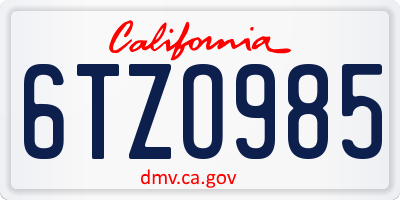 CA license plate 6TZO985