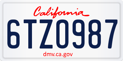 CA license plate 6TZO987