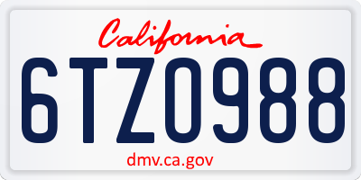 CA license plate 6TZO988