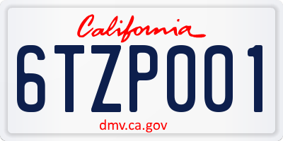 CA license plate 6TZP001