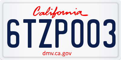 CA license plate 6TZP003