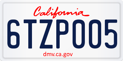 CA license plate 6TZP005