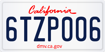 CA license plate 6TZP006