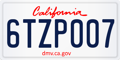CA license plate 6TZP007