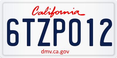 CA license plate 6TZP012