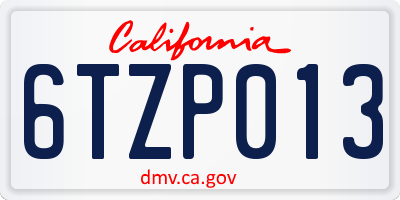 CA license plate 6TZP013