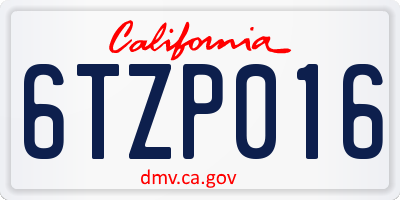 CA license plate 6TZP016