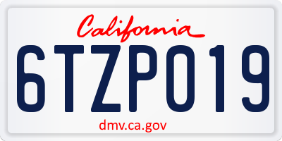 CA license plate 6TZP019