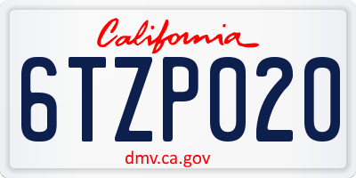 CA license plate 6TZP020