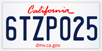CA license plate 6TZP025