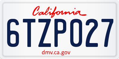 CA license plate 6TZP027