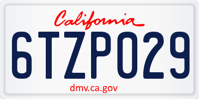 CA license plate 6TZP029
