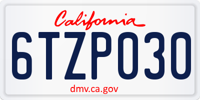CA license plate 6TZP030