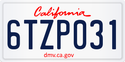 CA license plate 6TZP031