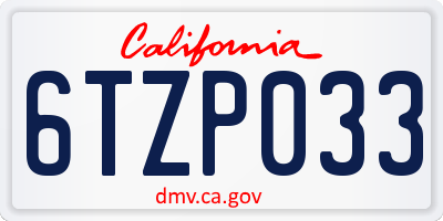 CA license plate 6TZP033