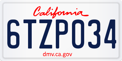 CA license plate 6TZP034