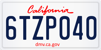 CA license plate 6TZP040
