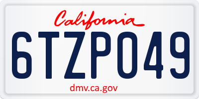 CA license plate 6TZP049