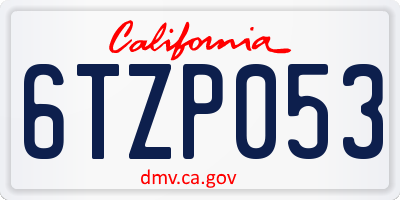CA license plate 6TZP053