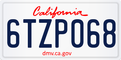 CA license plate 6TZP068
