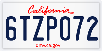 CA license plate 6TZP072