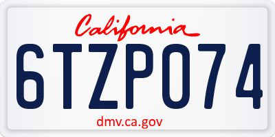 CA license plate 6TZP074