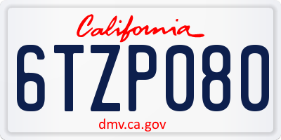 CA license plate 6TZP080