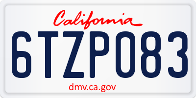 CA license plate 6TZP083