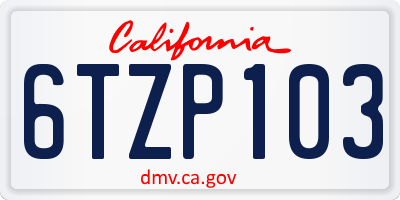 CA license plate 6TZP103