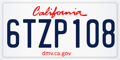 CA license plate 6TZP108