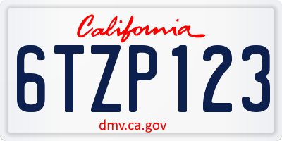 CA license plate 6TZP123
