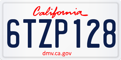 CA license plate 6TZP128
