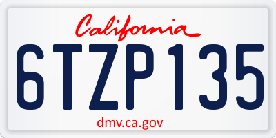 CA license plate 6TZP135