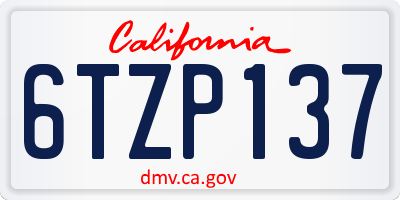 CA license plate 6TZP137