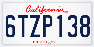 CA license plate 6TZP138